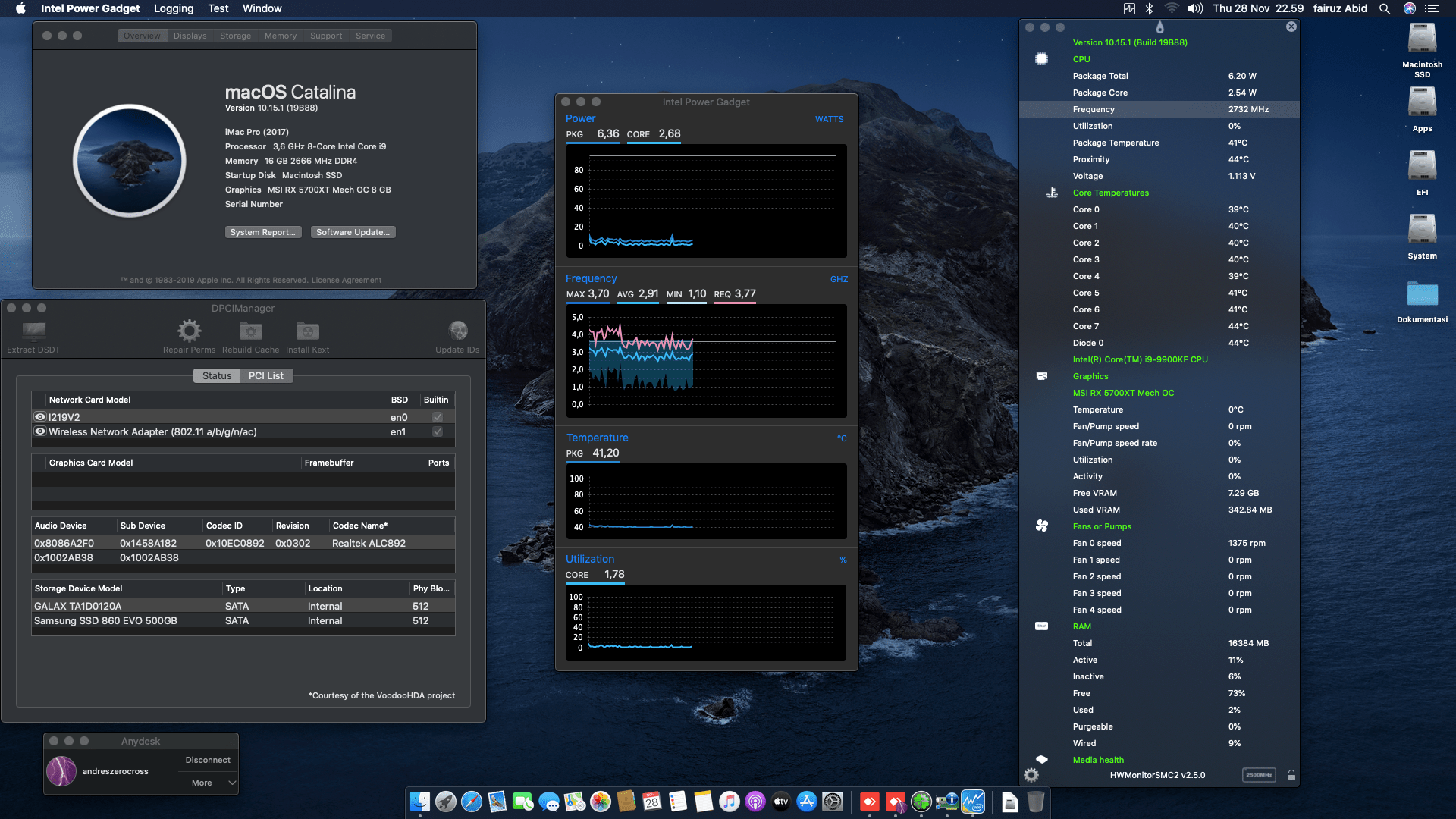 Success Hackintosh macOS Catalina 10.15.1 Build 19B88 at Gigabyte B365 M Aorus Elite + Intel Core i9-9900KF + MSI RX 5700XT Mech OC